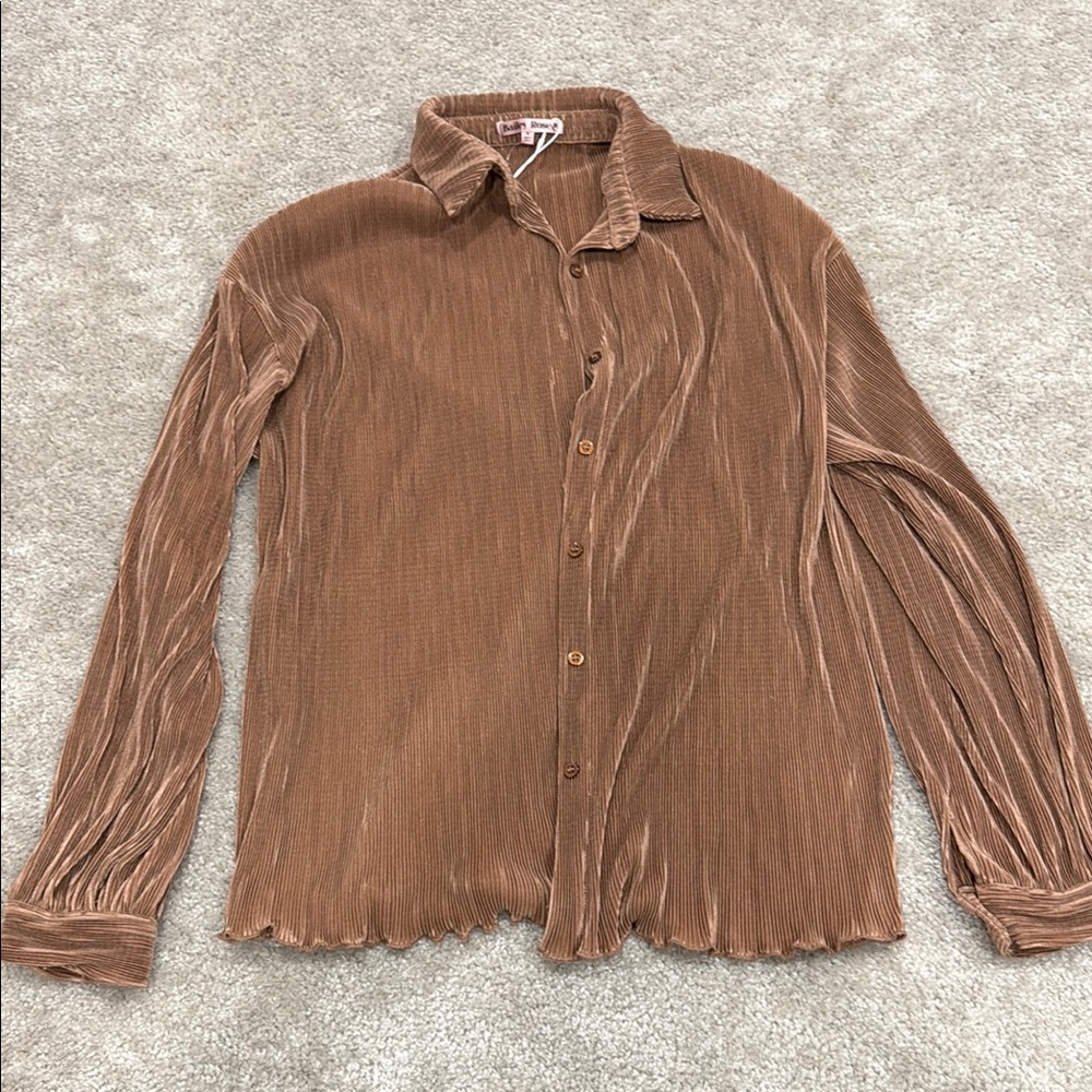 Elegant Brown Pleated Blouse